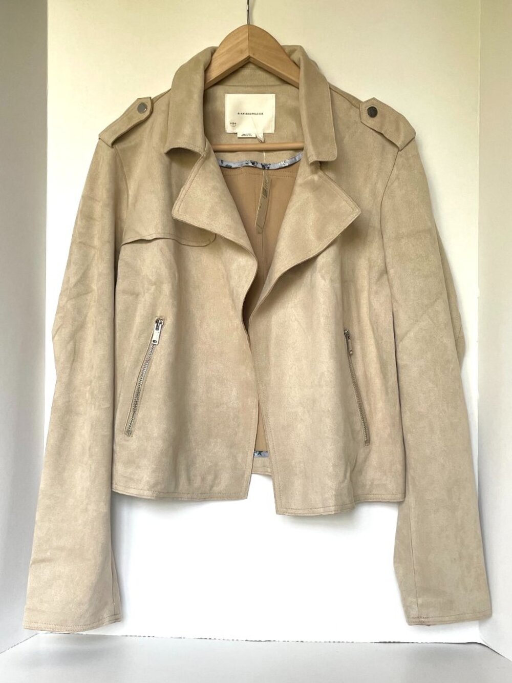 Anthropologie Beige Micro Suede Cropped Moto Jacket XL
